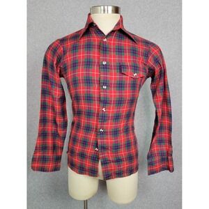 Vintage Baracuta Van Heusen Mens Small Red Plaid Button Down Shirt Long Sleeve